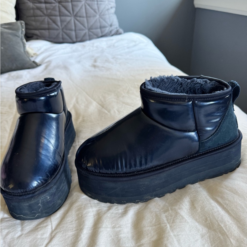 Navy Ugg Platform Ankle Boots